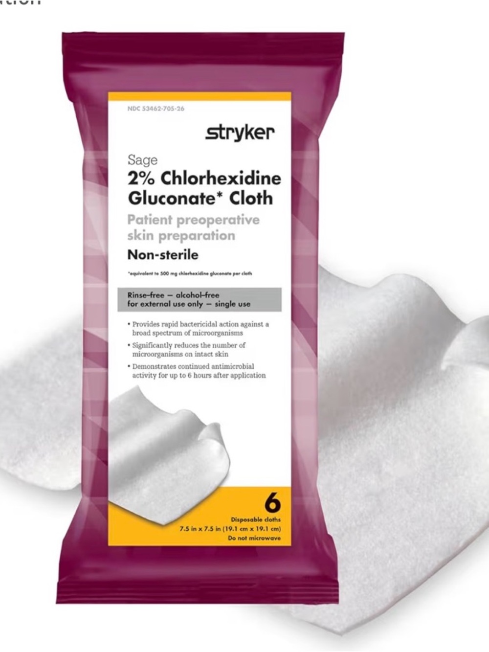 Stryker Sage 2% Chlorhexidine Gluconate Cloths - Pink Packaging